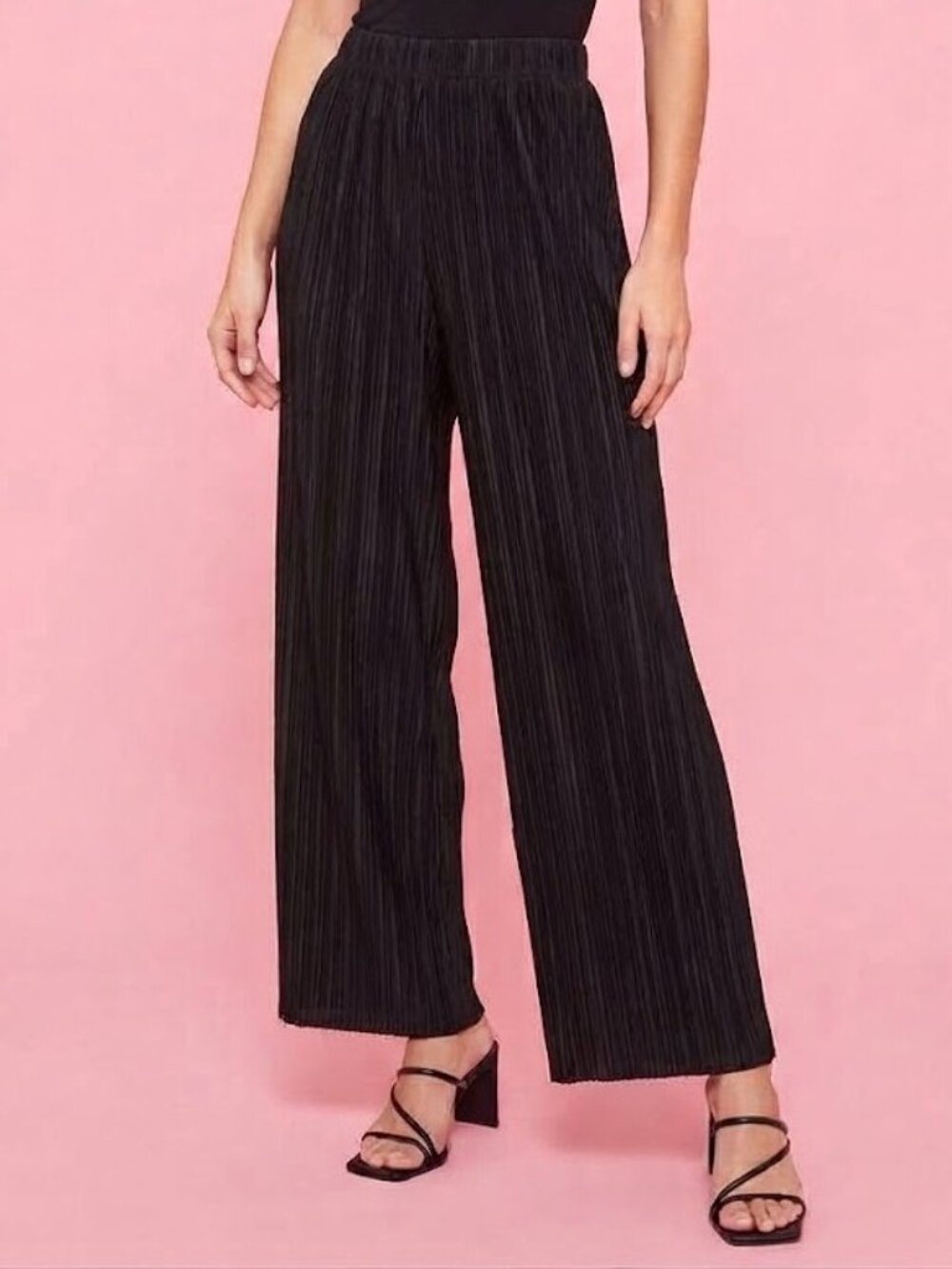 Oak +Fort Black Pleated Wide Leg Pants